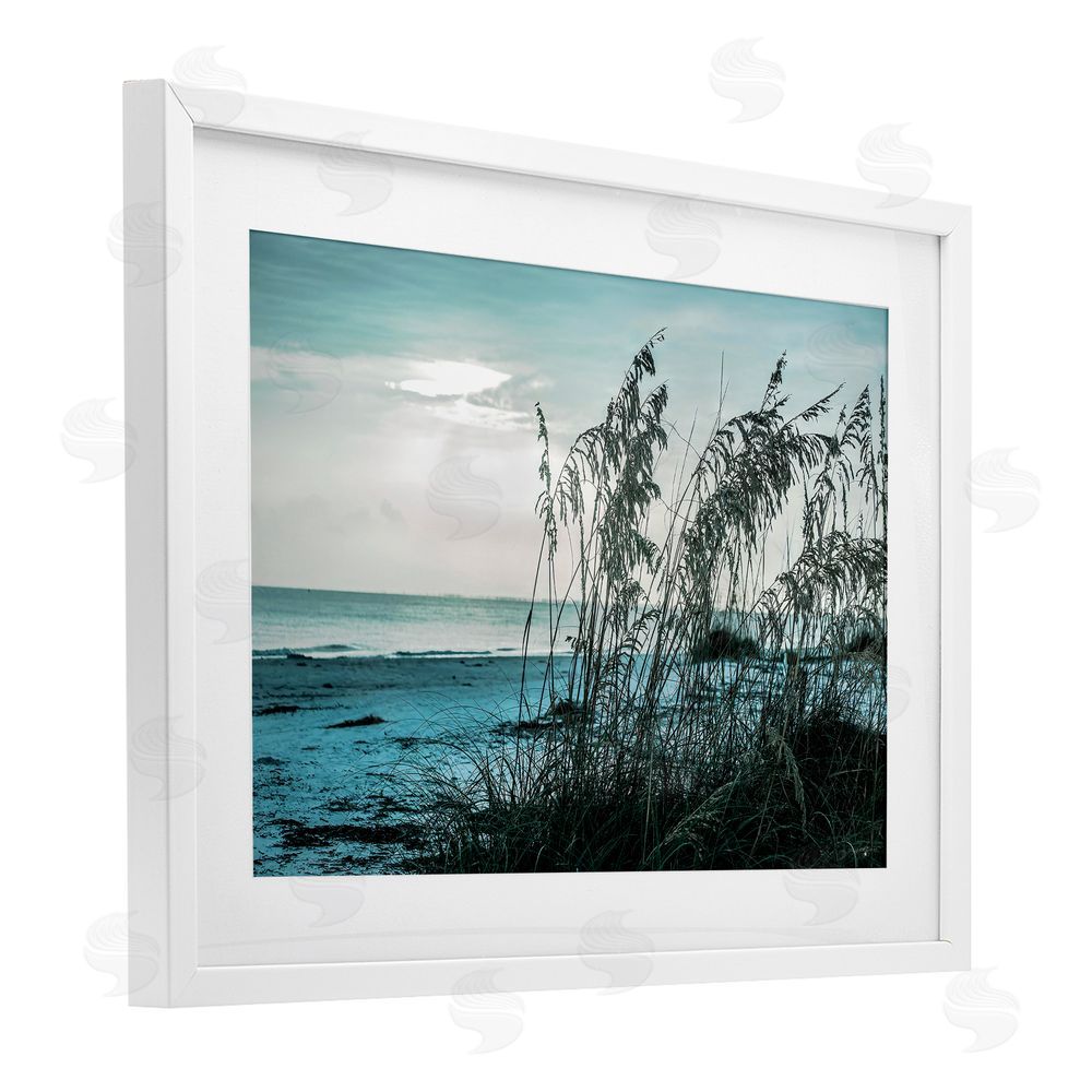 Seven Trees Design Turquoise Waters Horizon White Framed Print Under Glass with Mat Wall Art