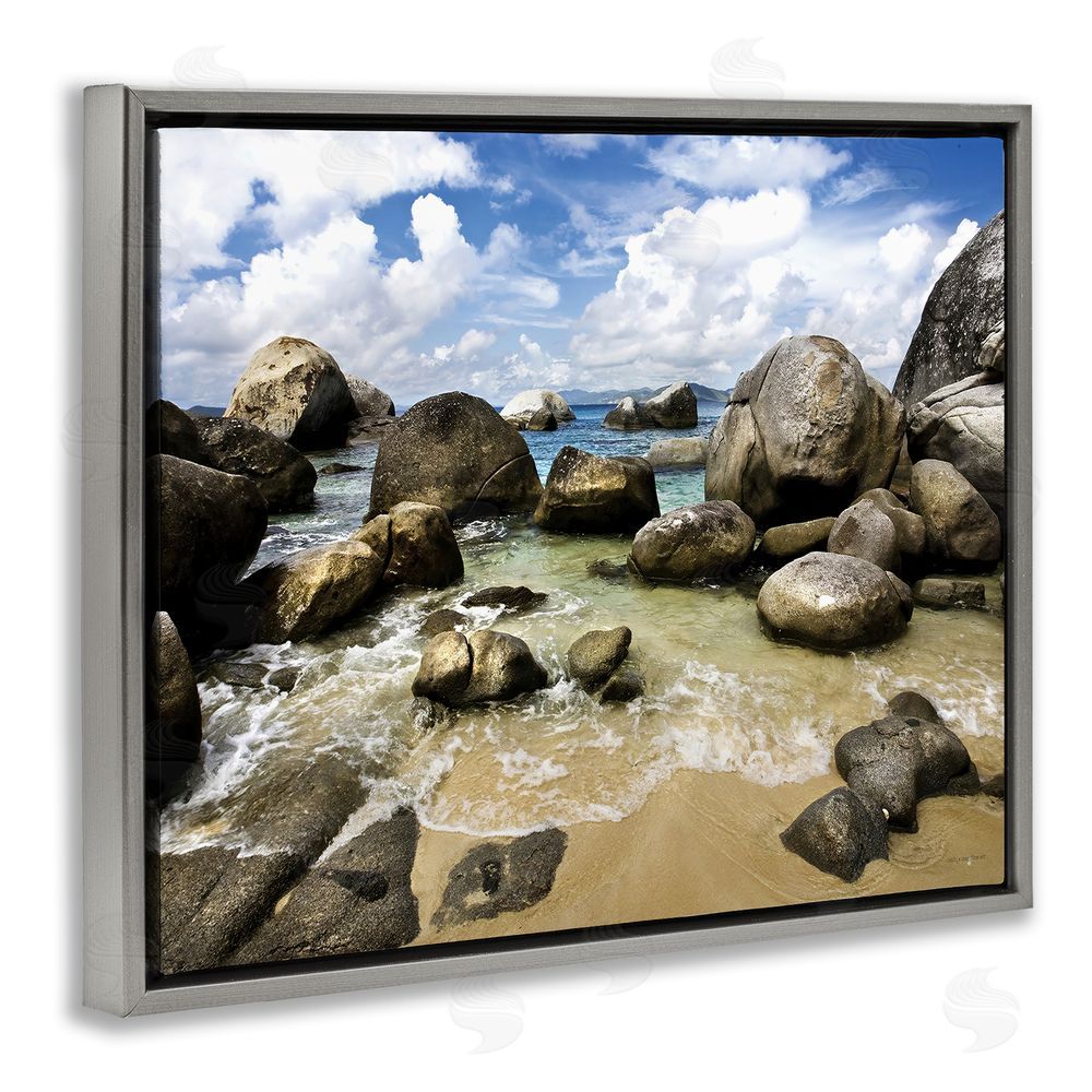Seven Trees Design The Baths Rocky Coastline Gray Floating Frame Canvas Wall Art Print