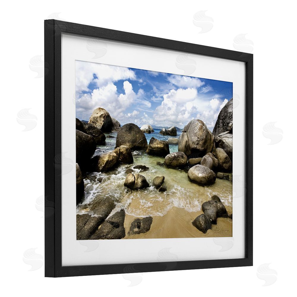 Seven Trees Design The Baths Rocky Coastline Black Framed Print Under Glass with White Mat Wall Art