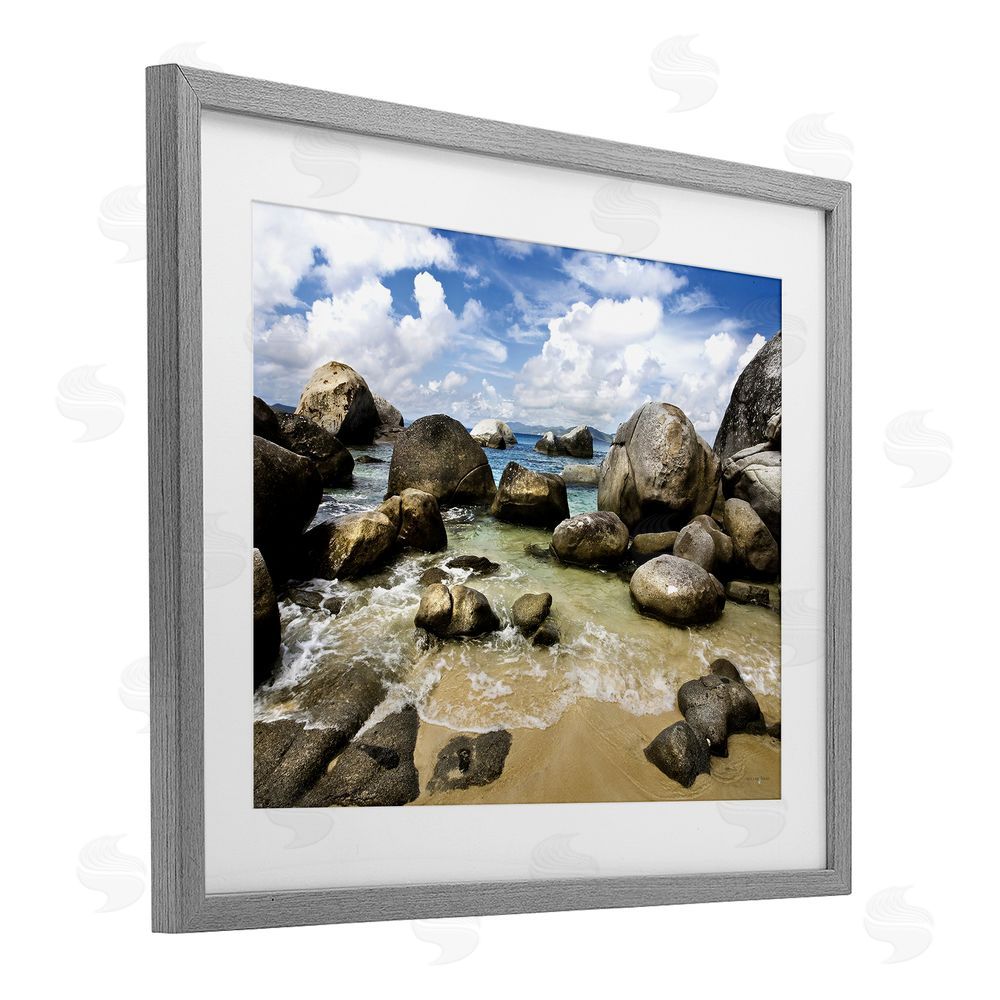 Seven Trees Design The Baths Rocky Coastline Gray Framed Print Under Glass with White Mat Wall Art