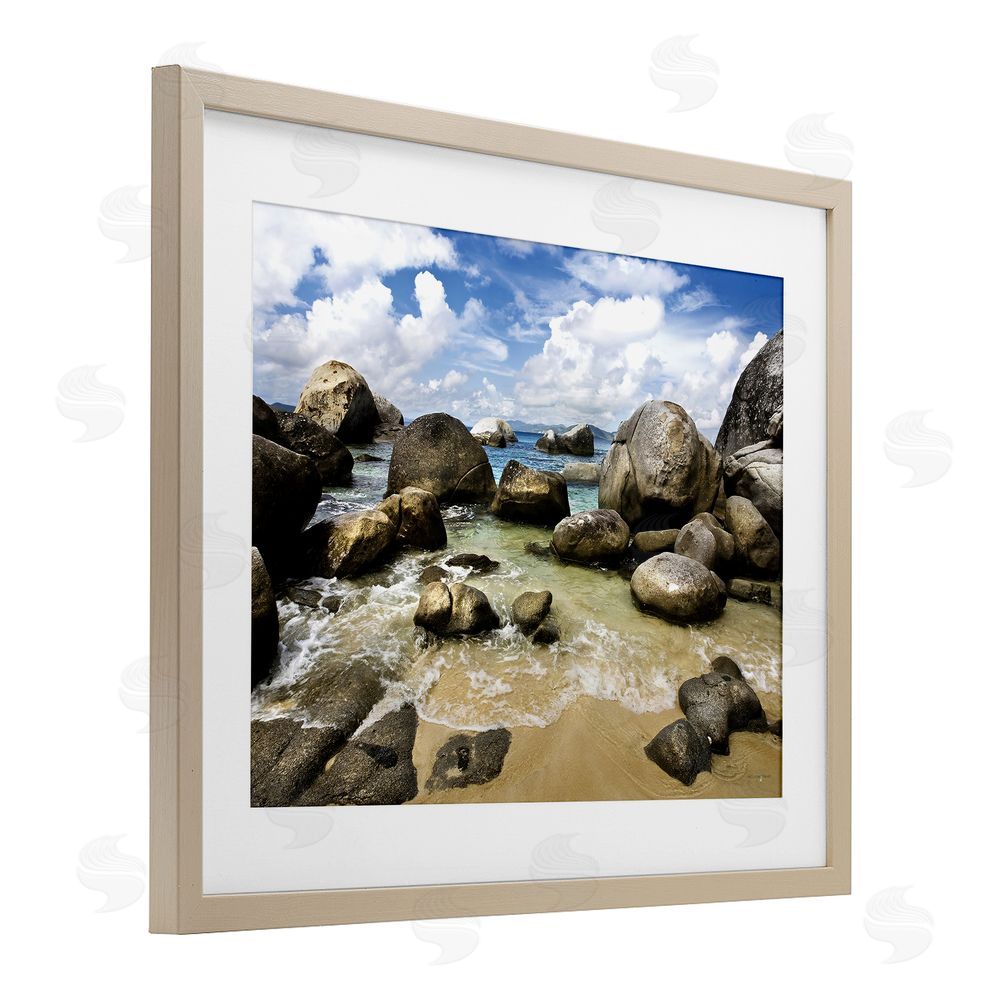 Seven Trees Design The Baths Rocky Coastline Birch Framed Print Under Glass with White Mat Wall Art
