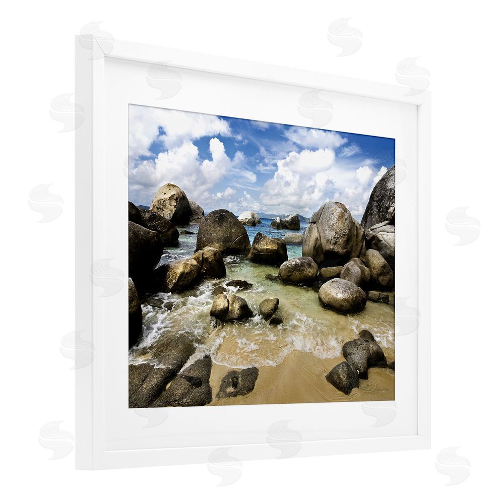 Seven Trees Design The Baths Rocky Coastline White Framed Print Under Glass with Mat Wall Art