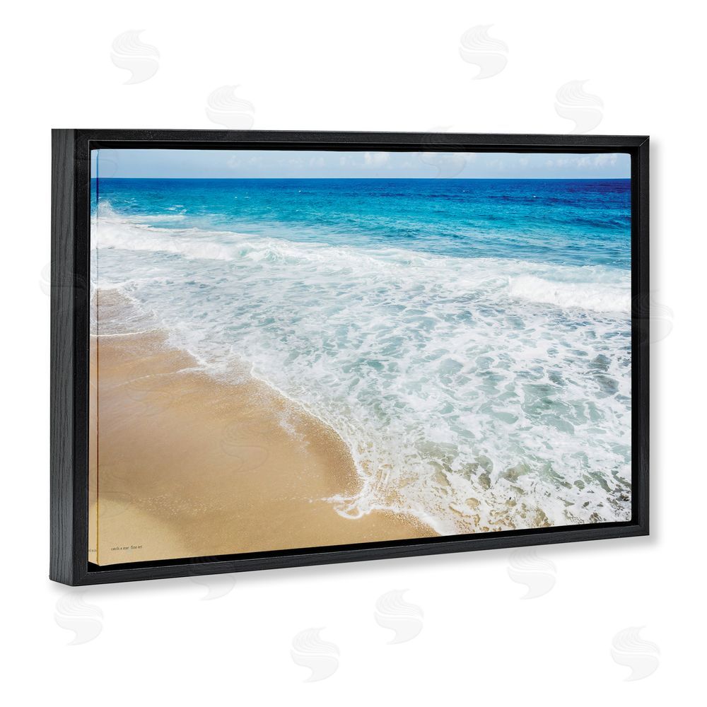 Seven Trees Design Rugged Shoreline Waves Black Floating Frame Canvas Wall Art Print