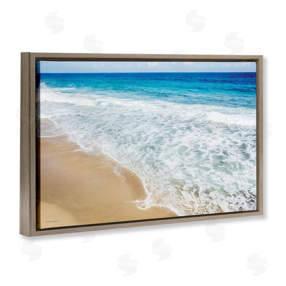 Seven Trees Design Rugged Shoreline Waves Brown Floating Frame Canvas Wall Art Print