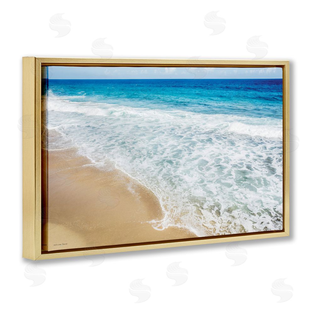Seven Trees Design Rugged Shoreline Waves Gold Floating Frame Canvas Wall Art Print