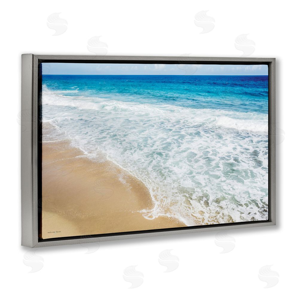 Seven Trees Design Rugged Shoreline Waves Gray Floating Frame Canvas Wall Art Print