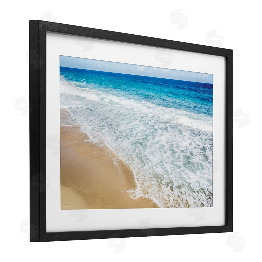 Seven Trees Design Rugged Shoreline Waves Black Framed Print Under Glass with White Mat Wall Art