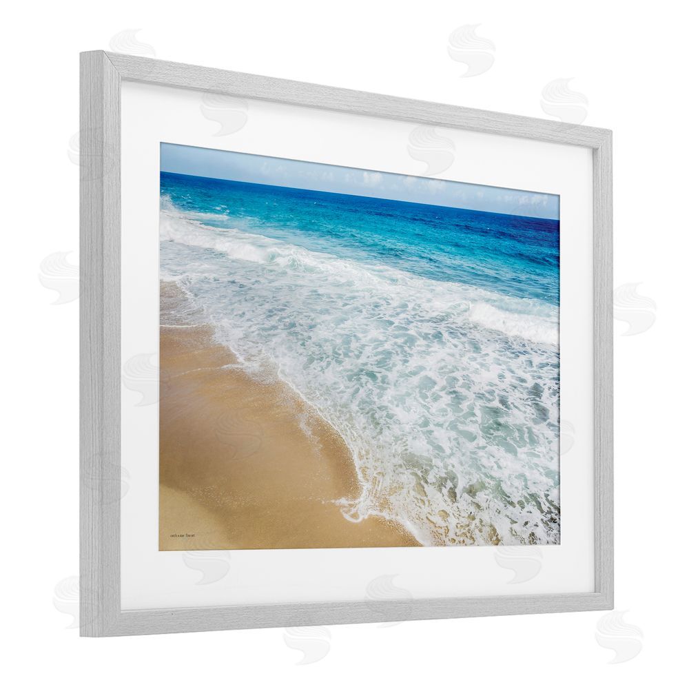 Seven Trees Design Rugged Shoreline Waves Gray Framed Print Under Glass with White Mat Wall Art