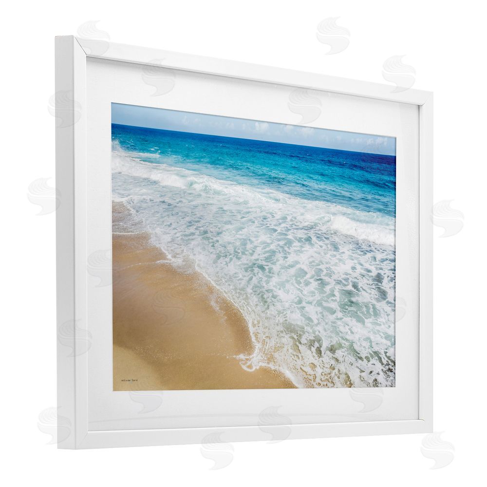 Seven Trees Design Rugged Shoreline Waves White Framed Print Under Glass with Mat Wall Art