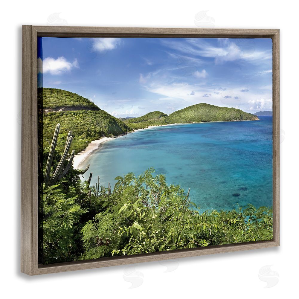 Seven Trees Design Caribbean Overlook Landscape Brown Floating Frame Canvas Wall Art Print
