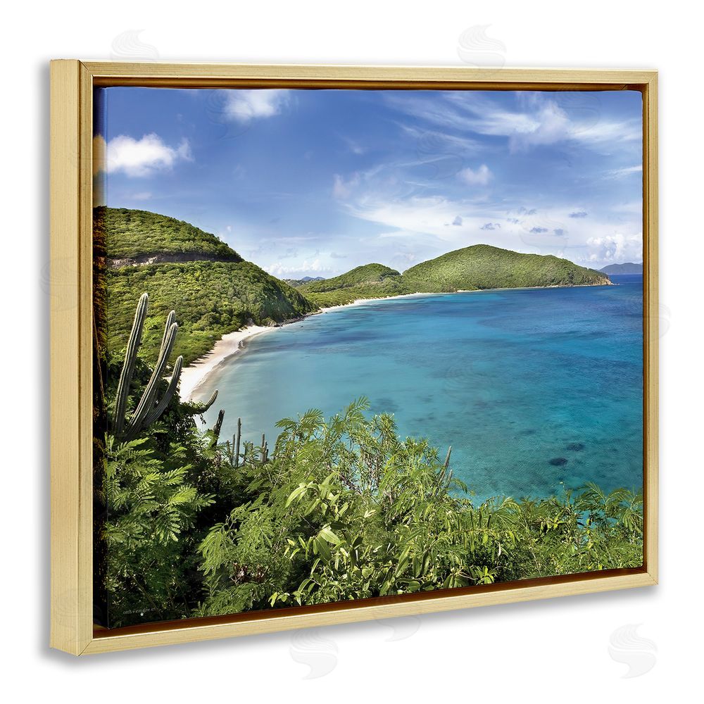 Seven Trees Design Caribbean Overlook Landscape Gold Floating Frame Canvas Wall Art Print