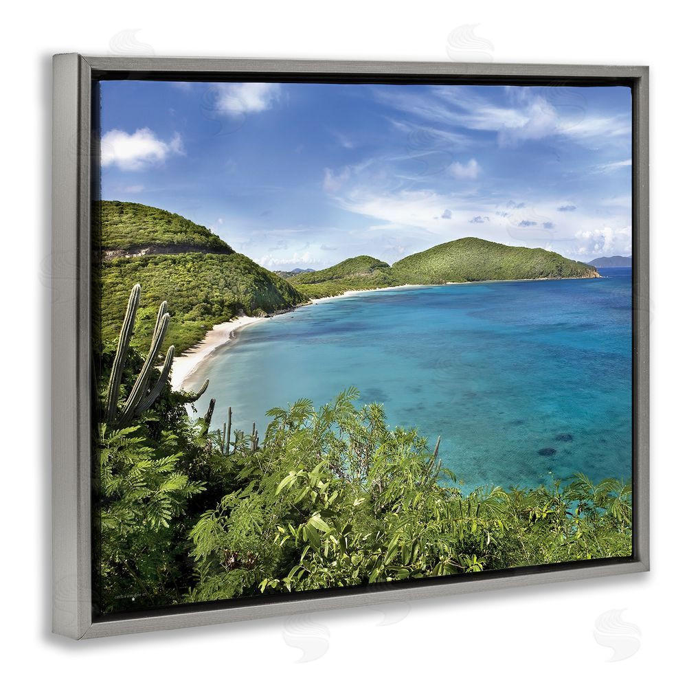 Seven Trees Design Caribbean Overlook Landscape Gray Floating Frame Canvas Wall Art Print