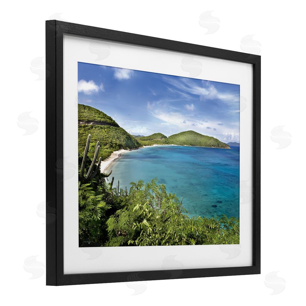 Seven Trees Design Caribbean Overlook Landscape Black Framed Print Under Glass with White Mat Wall Art