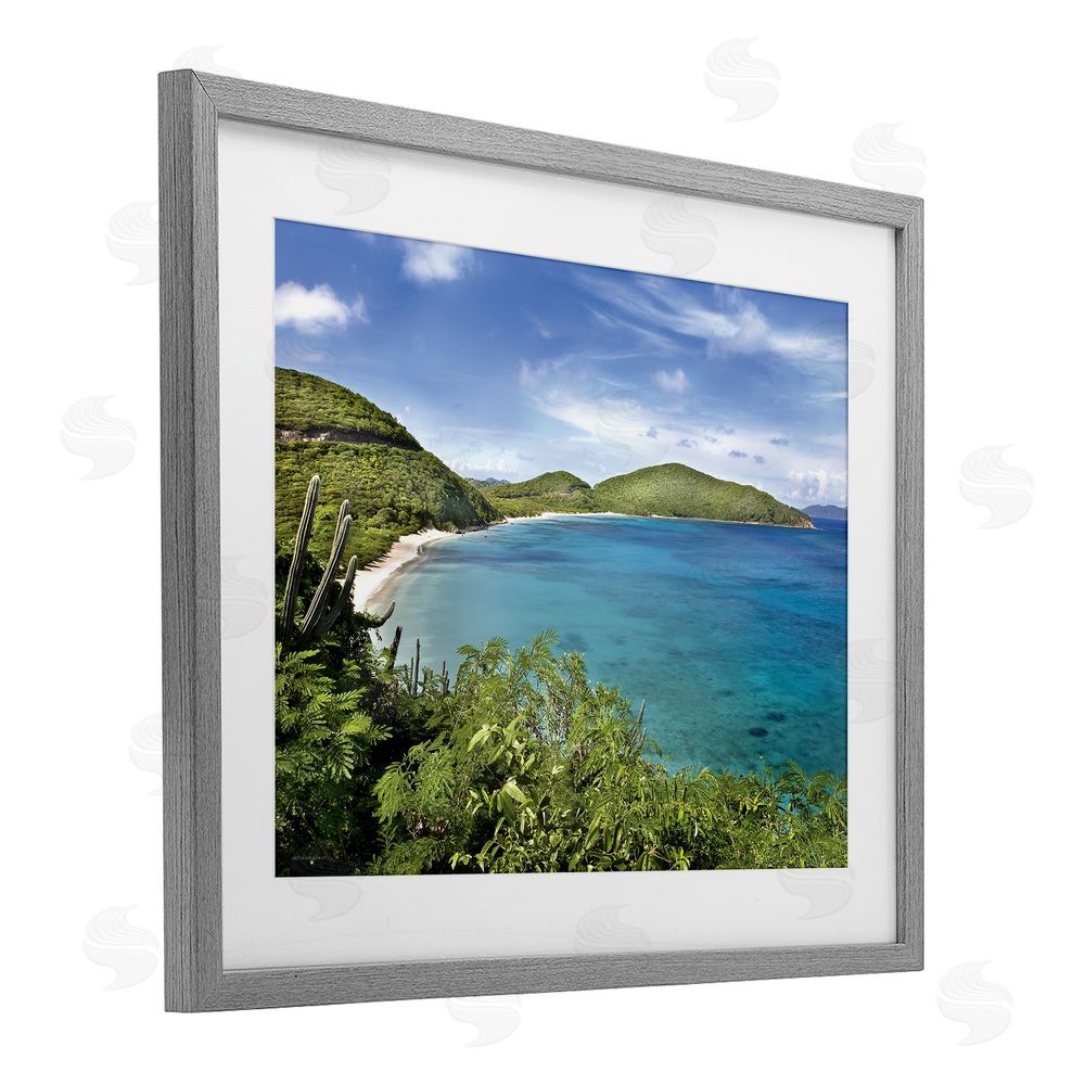 Seven Trees Design Caribbean Overlook Landscape Gray Framed Print Under Glass with White Mat Wall Art