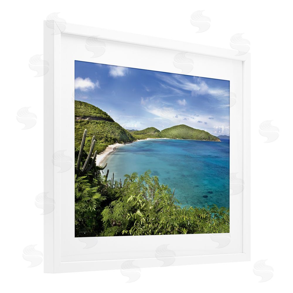 Seven Trees Design Caribbean Overlook Landscape White Framed Print Under Glass with Mat Wall Art