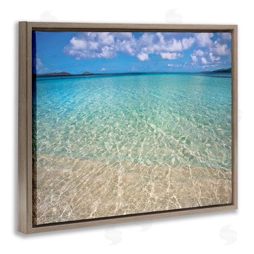 Seven Trees Design Clear Caribbean Beach Waters Brown Floating Frame Canvas Wall Art Print
