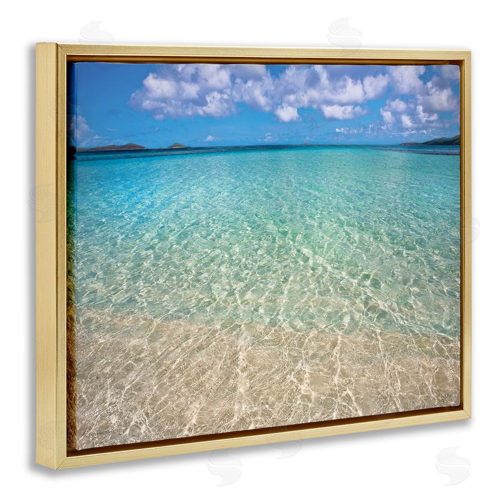 Seven Trees Design Clear Caribbean Beach Waters Gold Floating Frame Canvas Wall Art Print