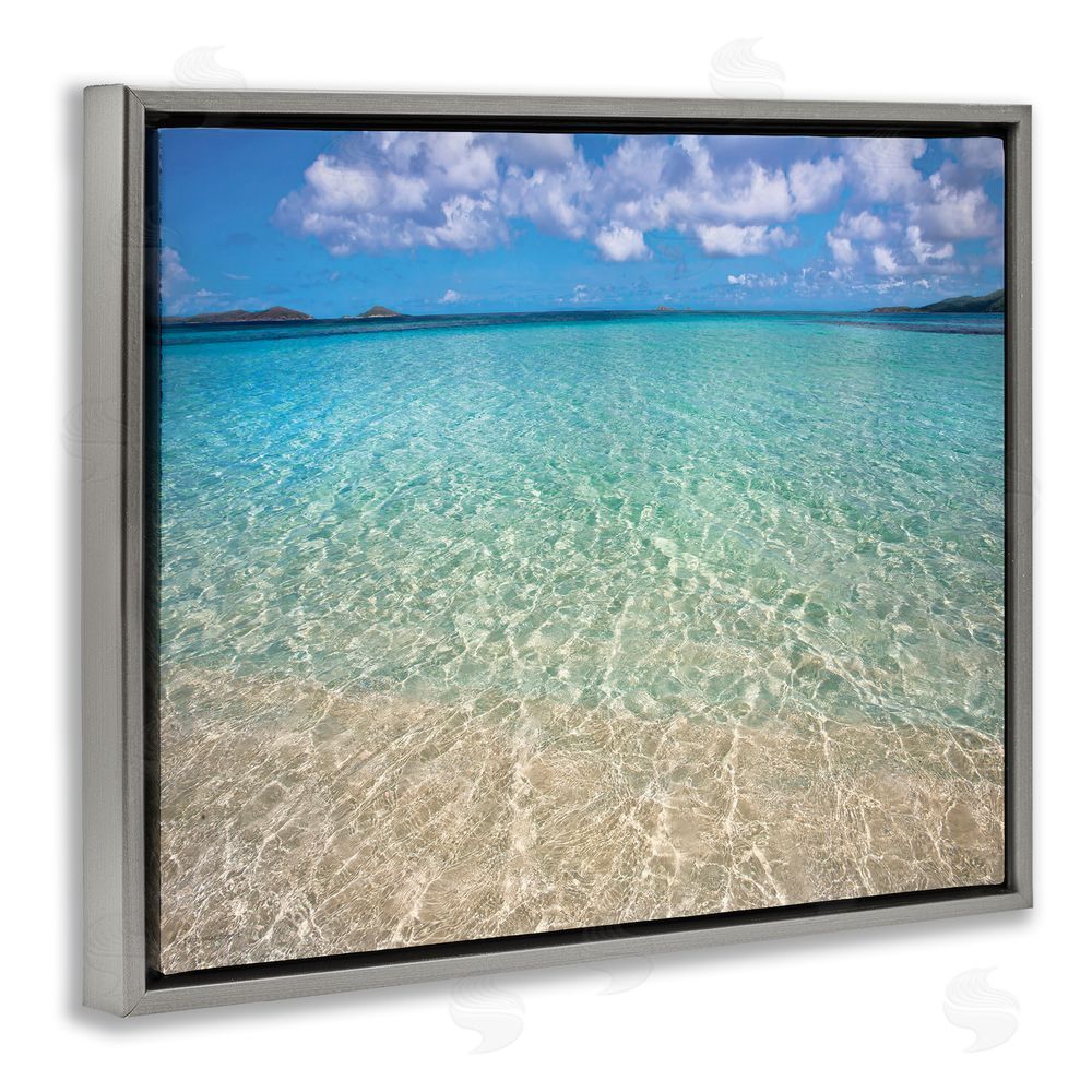 Seven Trees Design Clear Caribbean Beach Waters Gray Floating Frame Canvas Wall Art Print