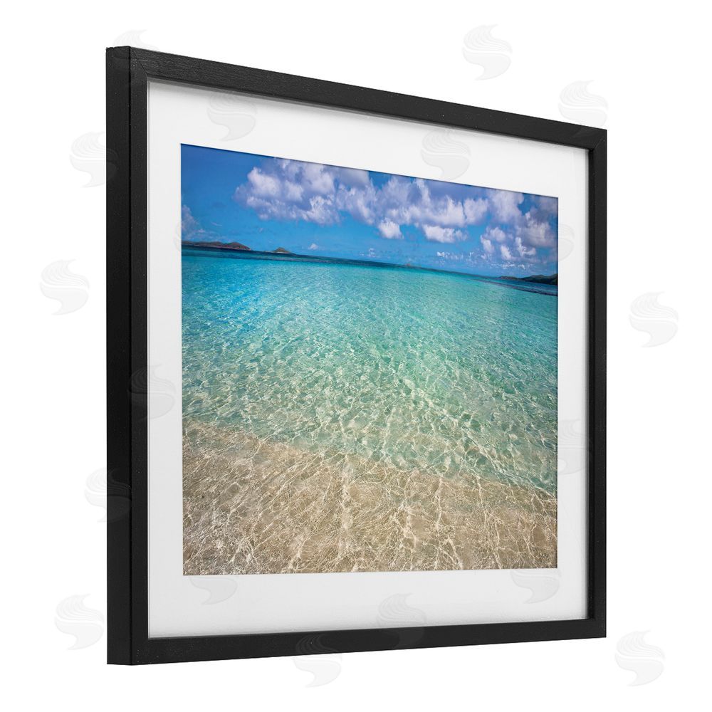 Seven Trees Design Clear Caribbean Beach Waters Black Framed Print Under Glass with White Mat Wall Art