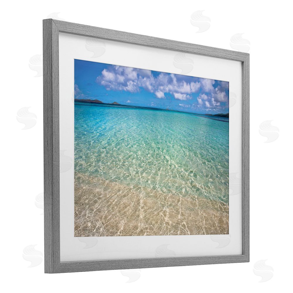 Seven Trees Design Clear Caribbean Beach Waters Gray Framed Print Under Glass with White Mat Wall Art