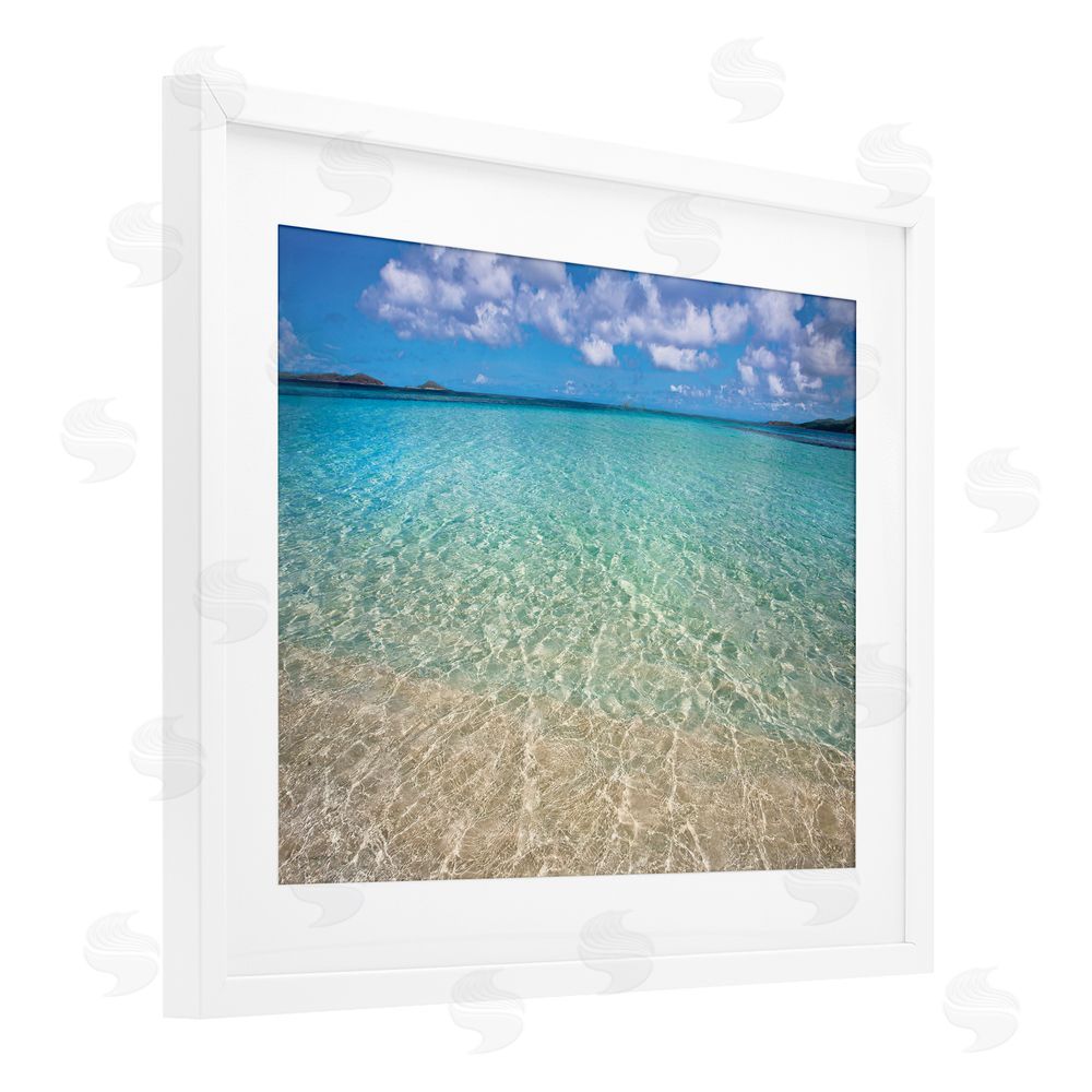 Seven Trees Design Clear Caribbean Beach Waters White Framed Print Under Glass with Mat Wall Art