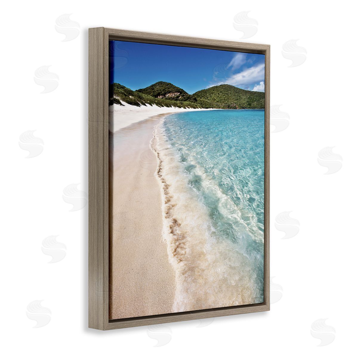 Seven Trees Design Caribbean Beach Coast Brown Floating Frame Canvas Wall Art Print