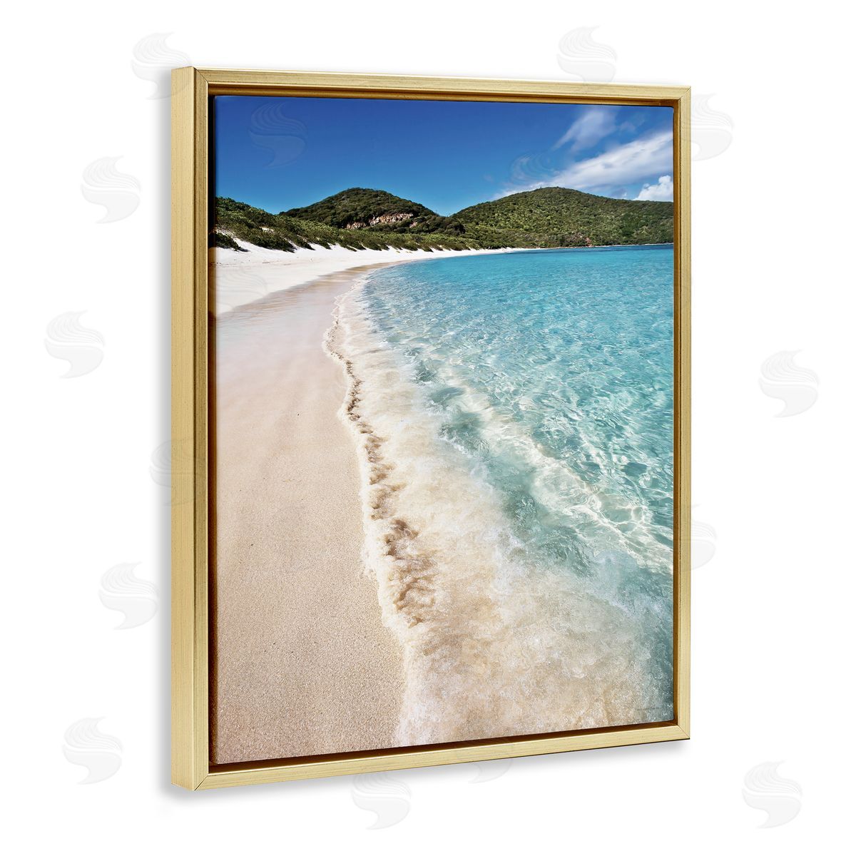Seven Trees Design Caribbean Beach Coast Gold Floating Frame Canvas Wall Art Print