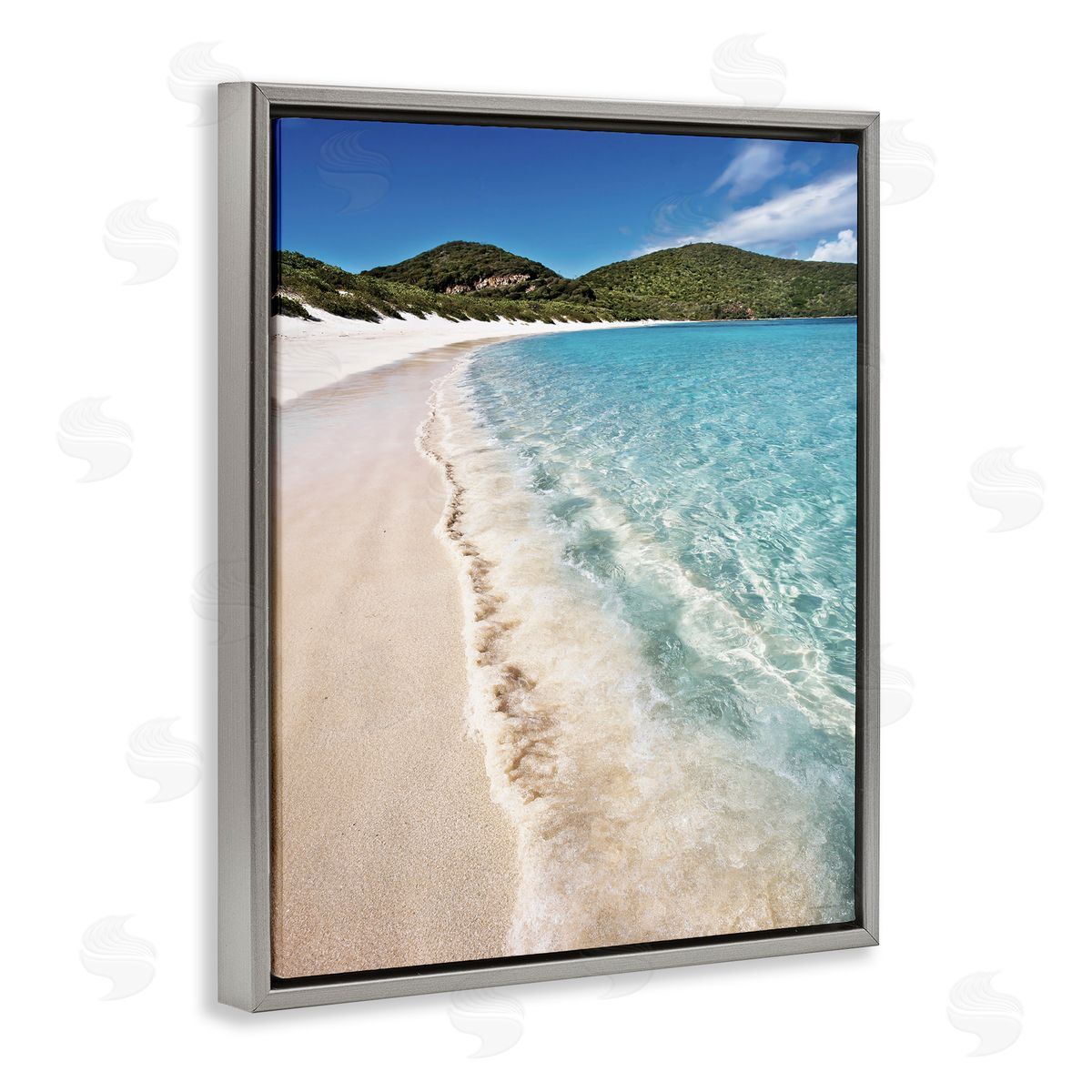 Seven Trees Design Caribbean Beach Coast Gray Floating Frame Canvas Wall Art Print