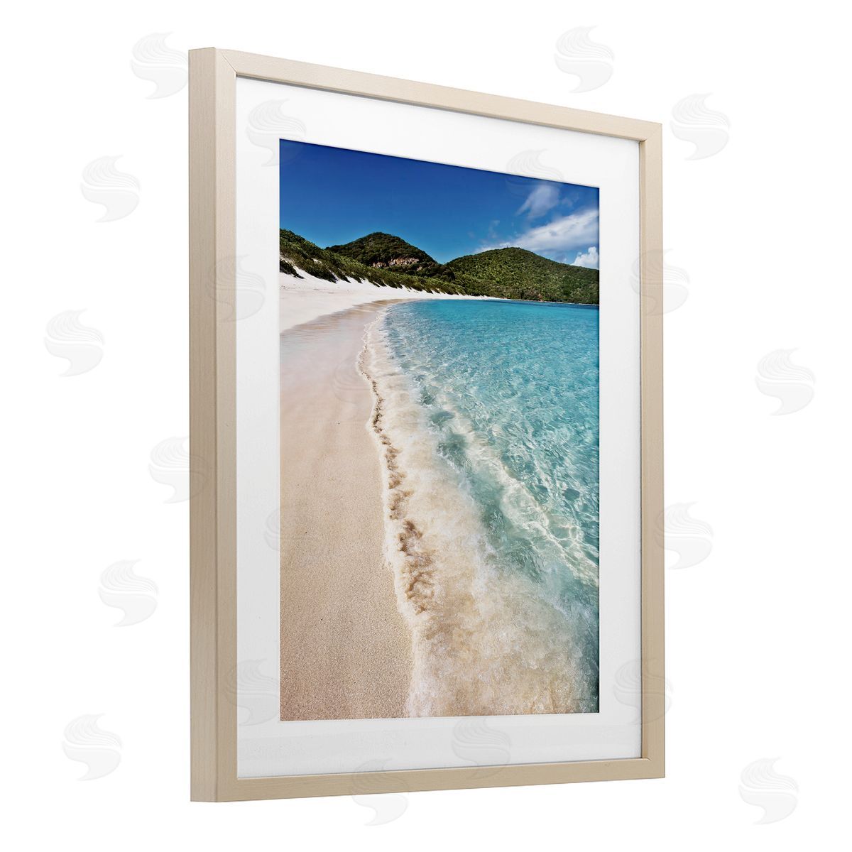 Seven Trees Design Caribbean Beach Coast Birch Framed Print Under Glass with White Mat Wall Art