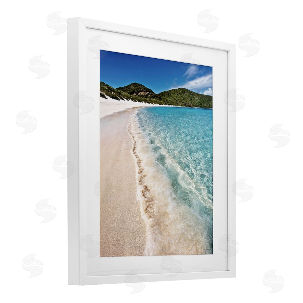 Seven Trees Design Caribbean Beach Coast White Framed Print Under Glass with Mat Wall Art