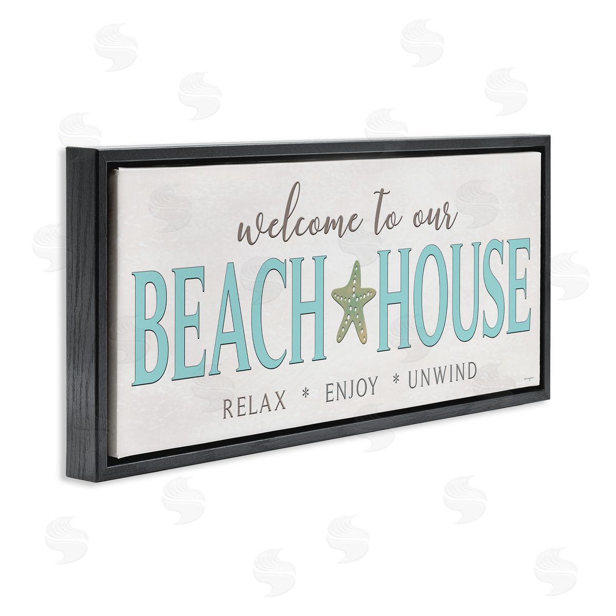 Seven Trees Design Relax Enjoy Unwind Beach House Black Floating Frame Canvas Wall Art Print