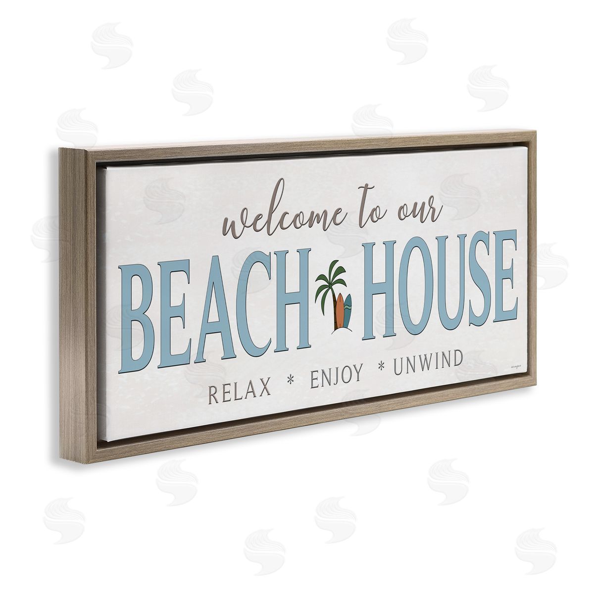 Seven Trees Design Welcome Beach House Greeting Brown Floating Frame Canvas Wall Art Print
