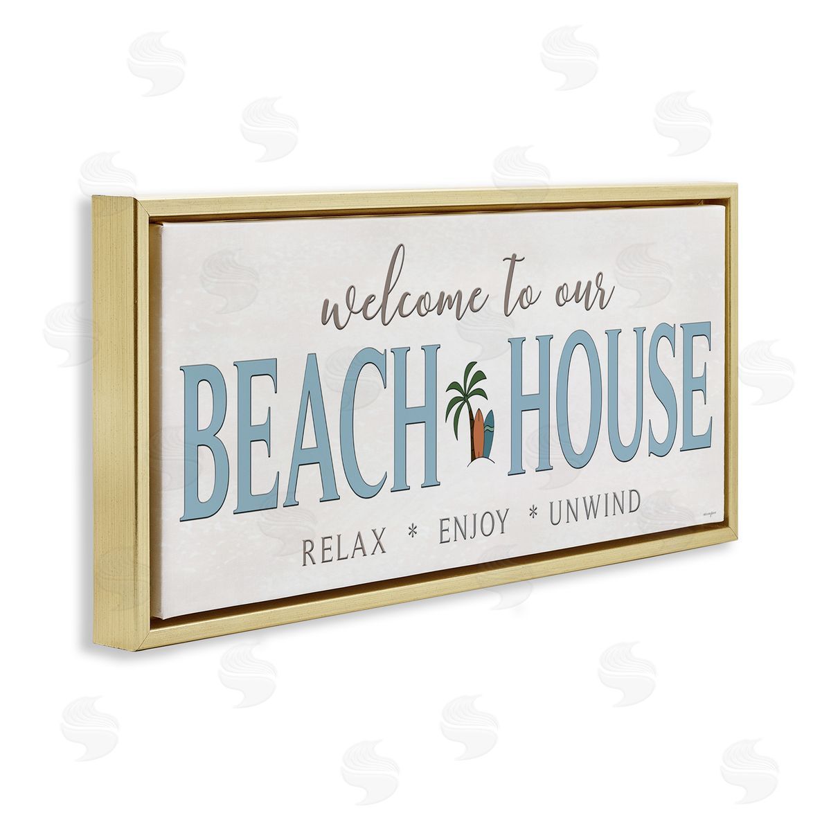 Seven Trees Design Welcome Beach House Greeting Gold Floating Frame Canvas Wall Art Print