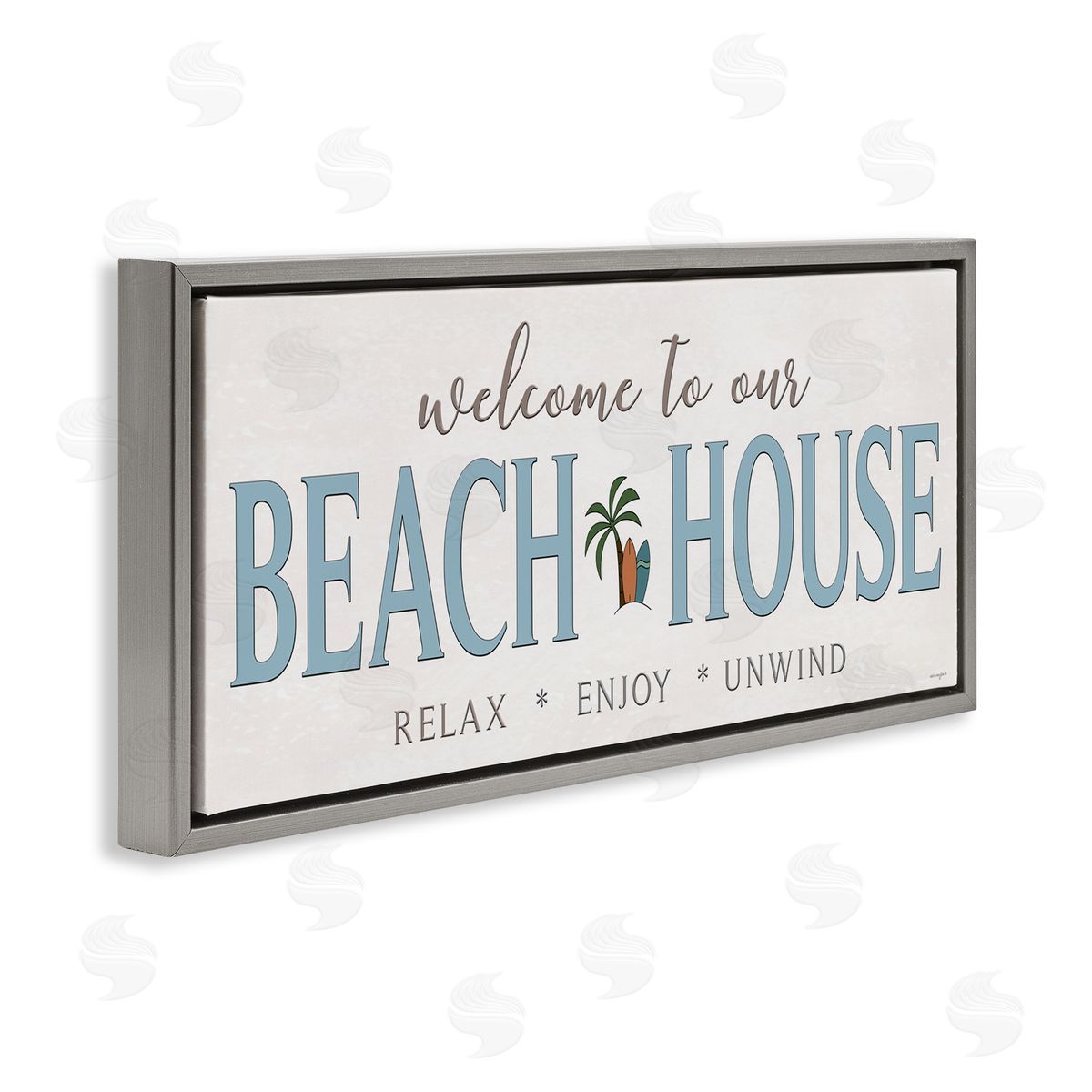 Seven Trees Design Welcome Beach House Greeting Gray Floating Frame Canvas Wall Art Print