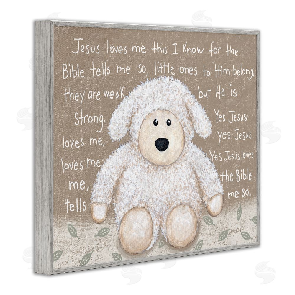 Annie LaPoint Jesus Loves Me Little Lamb Gray Framed Giclee Wall Art Print