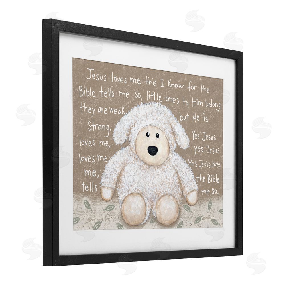Annie LaPoint Jesus Loves Me Little Lamb Black Framed Print Under Glass with White Mat Wall Art