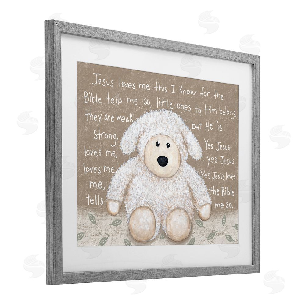 Annie LaPoint Jesus Loves Me Little Lamb Gray Framed Print Under Glass with White Mat Wall Art