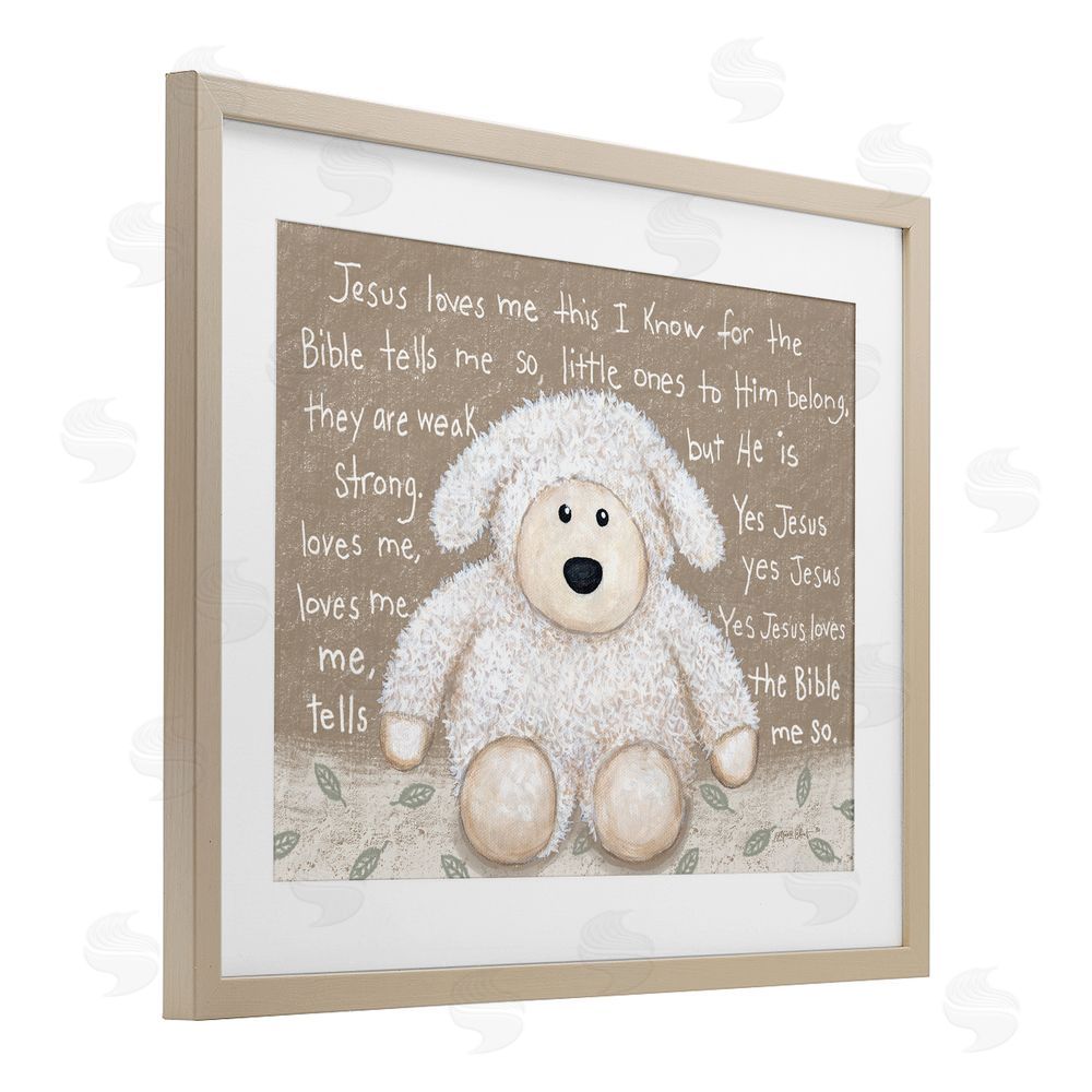 Annie LaPoint Jesus Loves Me Little Lamb Birch Framed Print Under Glass with White Mat Wall Art