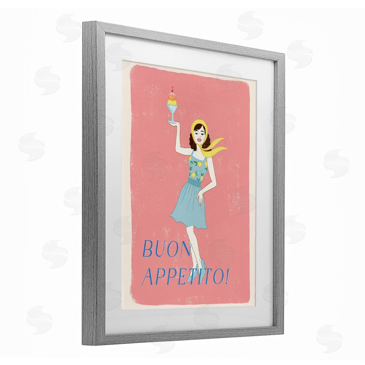 Rachel Nieman Buon Appetito Vintage Italian Poster Gray Framed Print Under Glass with White Mat Wall Art