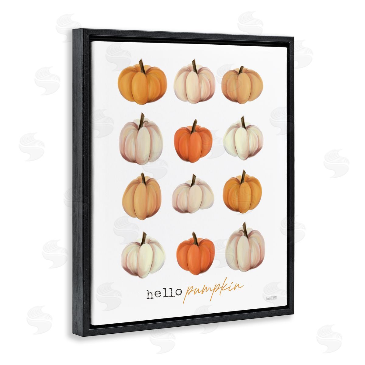 House Fenway Hello Pumpkin Autumn Gourds Black Floating Frame Canvas Wall Art Print