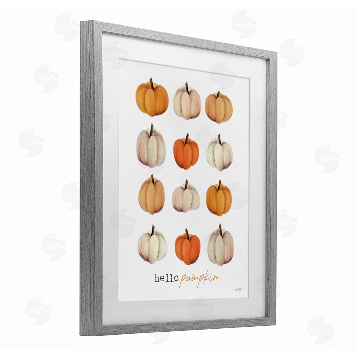 House Fenway Hello Pumpkin Autumn Gourds Gray Framed Print Under Glass Art