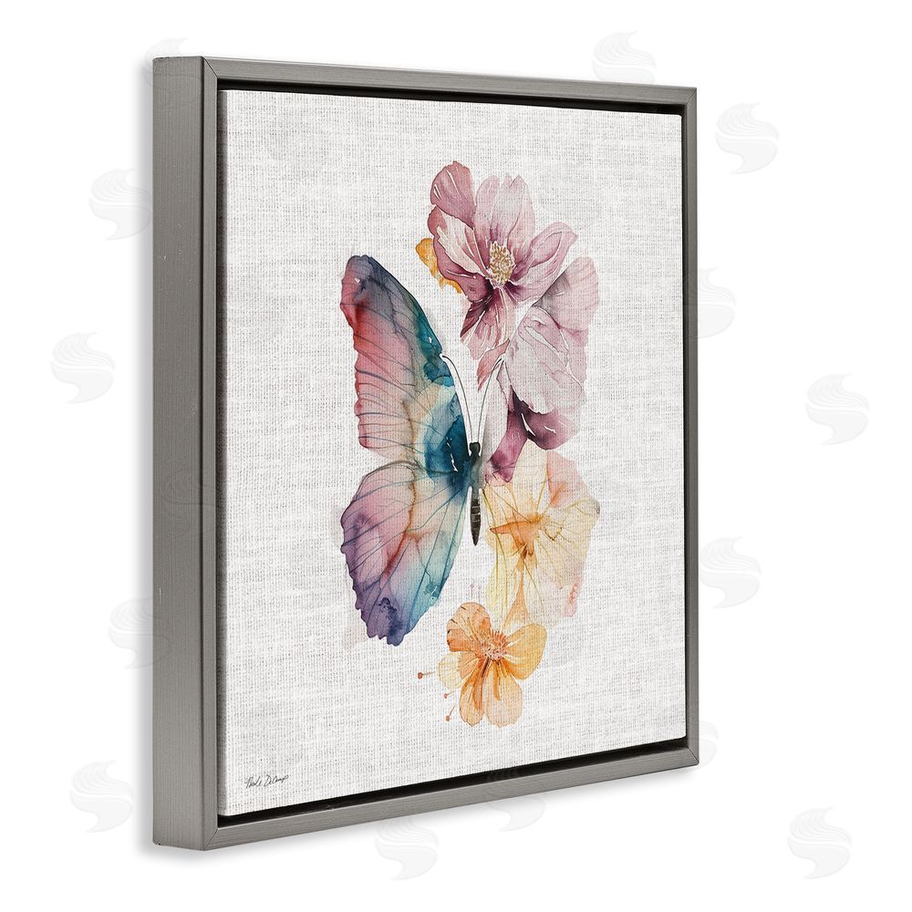 Nicole DeCamp Emerging Beauty Butterfly Gray Floating Frame Canvas Wall Art Print