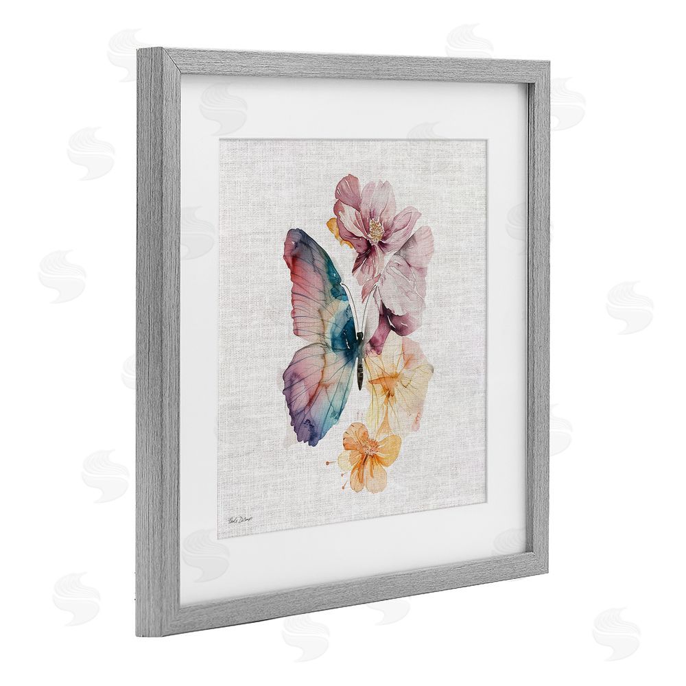 Nicole DeCamp Emerging Beauty Butterfly Gray Framed Print Under Glass with White Mat Wall Art