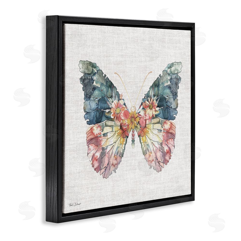 Nicole DeCamp Floral Flight Butterfly Wings Black Floating Frame Canvas Wall Art Print