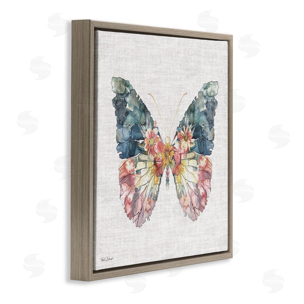 Nicole DeCamp Floral Flight Butterfly Wings Brown Floating Frame Canvas Wall Art Print