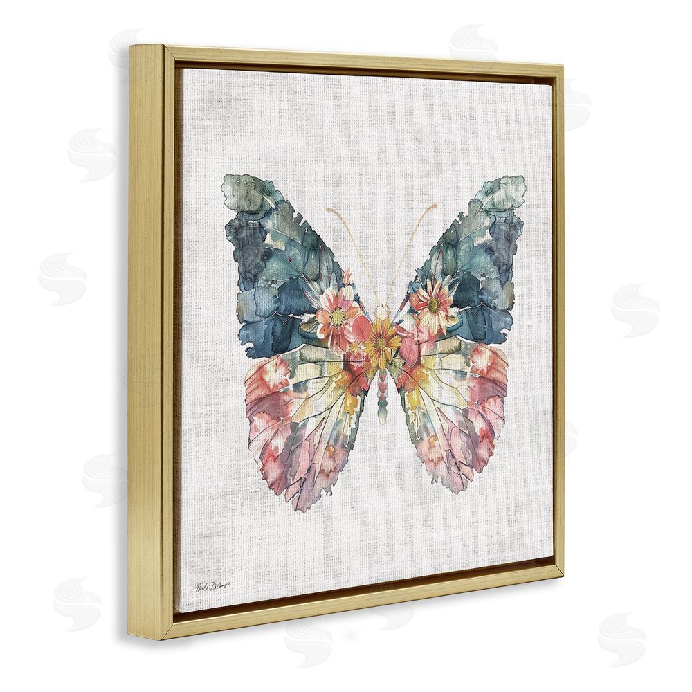 Nicole DeCamp Floral Flight Butterfly Wings Gold Floating Frame Canvas Wall Art Print