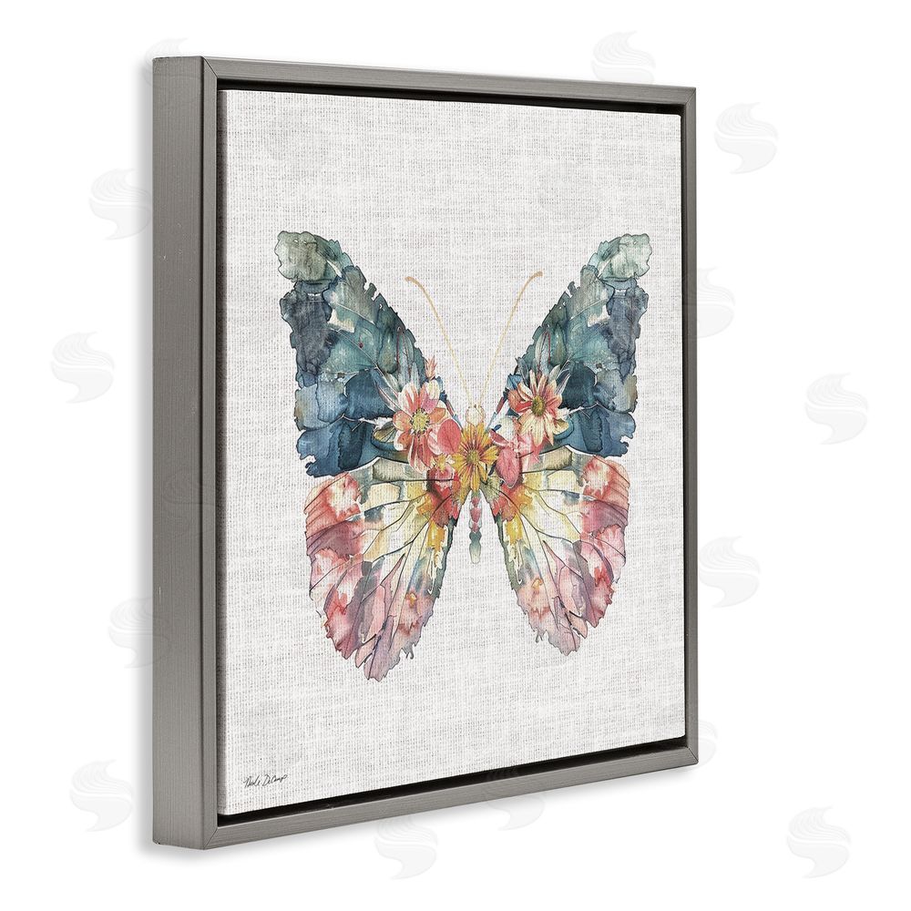 Nicole DeCamp Floral Flight Butterfly Wings Gray Floating Frame Canvas Wall Art Print