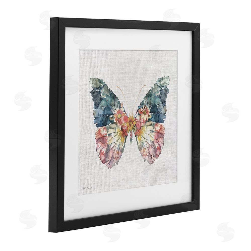 Nicole DeCamp Floral Flight Butterfly Wings Black Framed Print Under Glass with White Mat Wall Art