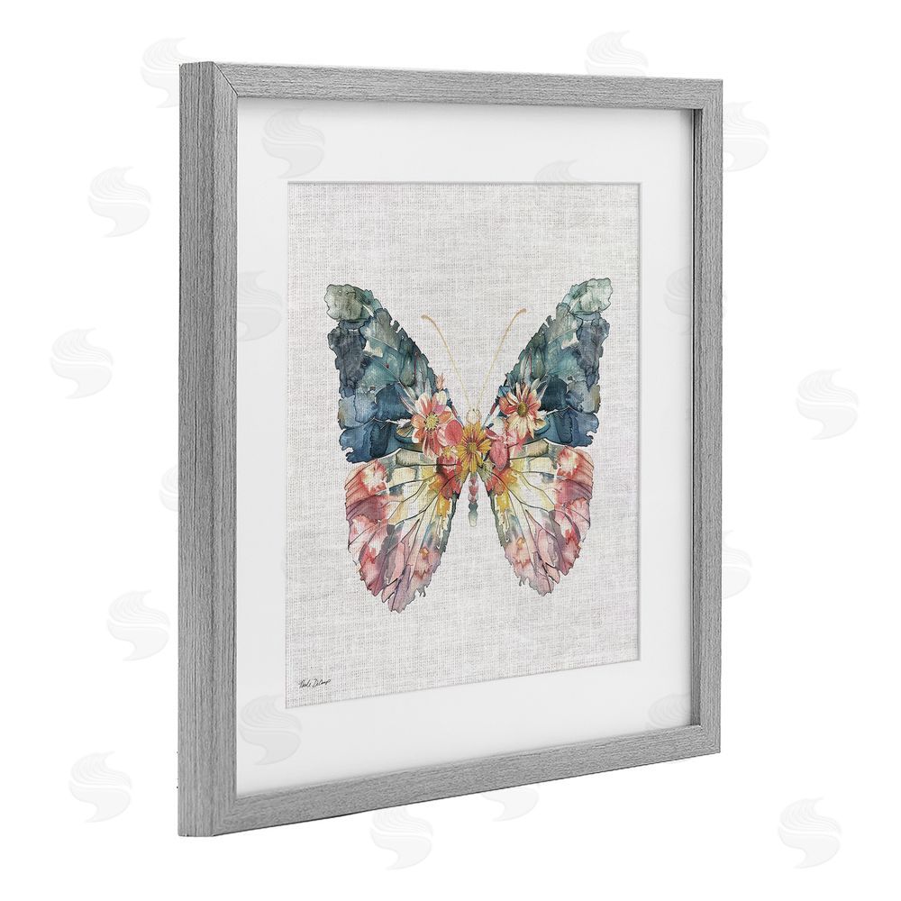Nicole DeCamp Floral Flight Butterfly Wings Gray Framed Print Under Glass with White Mat Wall Art