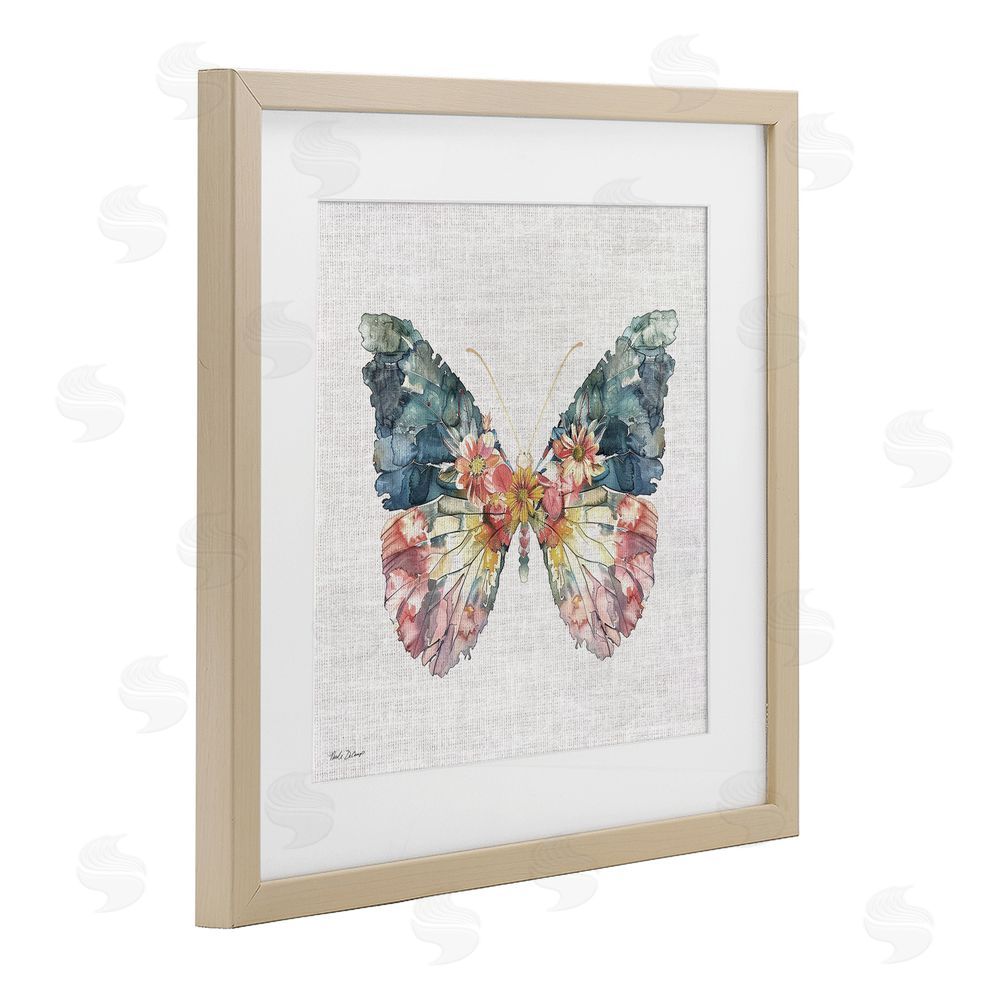 Nicole DeCamp Floral Flight Butterfly Wings Birch Framed Print Under Glass with White Mat Wall Art